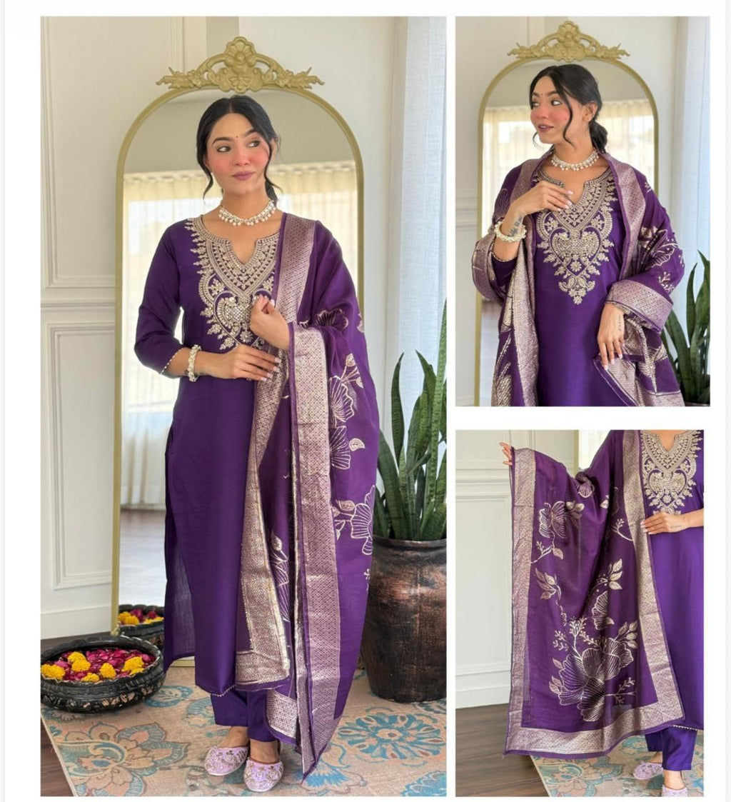 Trendy Naari Printed Kurta, Trouser/Pant & Dupatta Set